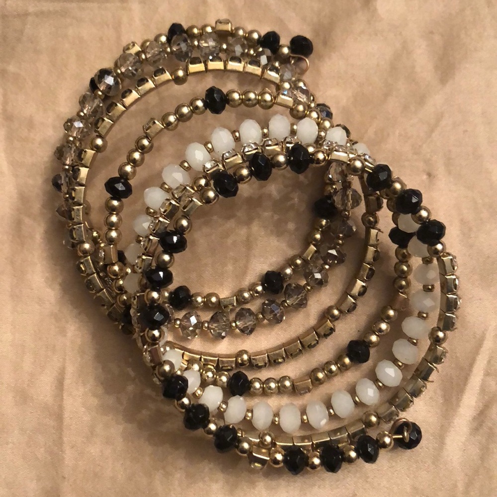 Handmade Wrap Bracelet Black, White, Crystals